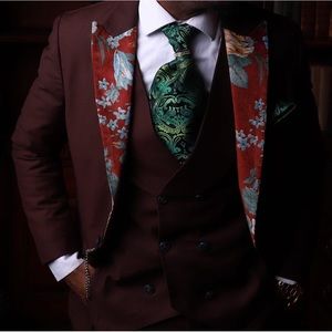 Custom burgundy Tux with floral print
